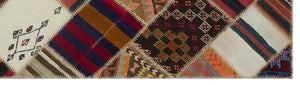 Striped Over Dyed Kilim Patchwork Unique Rug 2'8'' x 9'11'' ft 81 x 301 cm