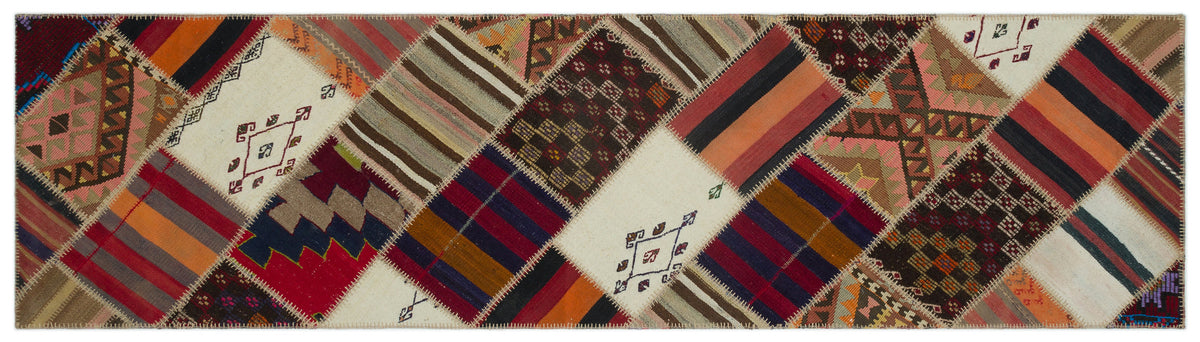 Striped Over Dyed Kilim Patchwork Unique Rug 2&#39;8&#39;&#39; x 9&#39;11&#39;&#39; ft 81 x 301 cm