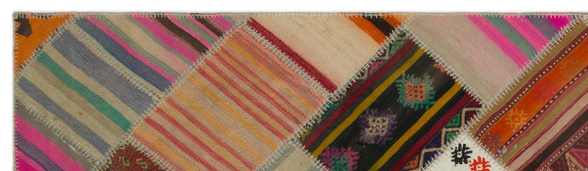 Striped Over Dyed Kilim Patchwork Unique Rug 2&#39;8&#39;&#39; x 9&#39;10&#39;&#39; ft 82 x 300 cm