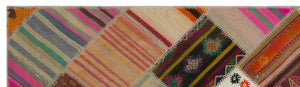 Striped Over Dyed Kilim Patchwork Unique Rug 2'8'' x 9'10'' ft 82 x 300 cm