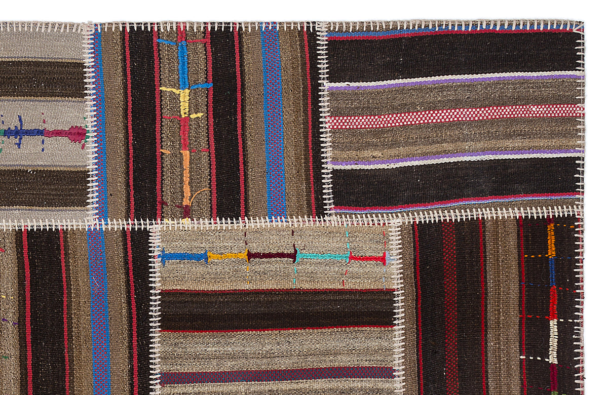 Striped Over Dyed Kilim Patchwork Unique Rug 5&#39;3&#39;&#39; x 7&#39;7&#39;&#39; ft 160 x 230 cm