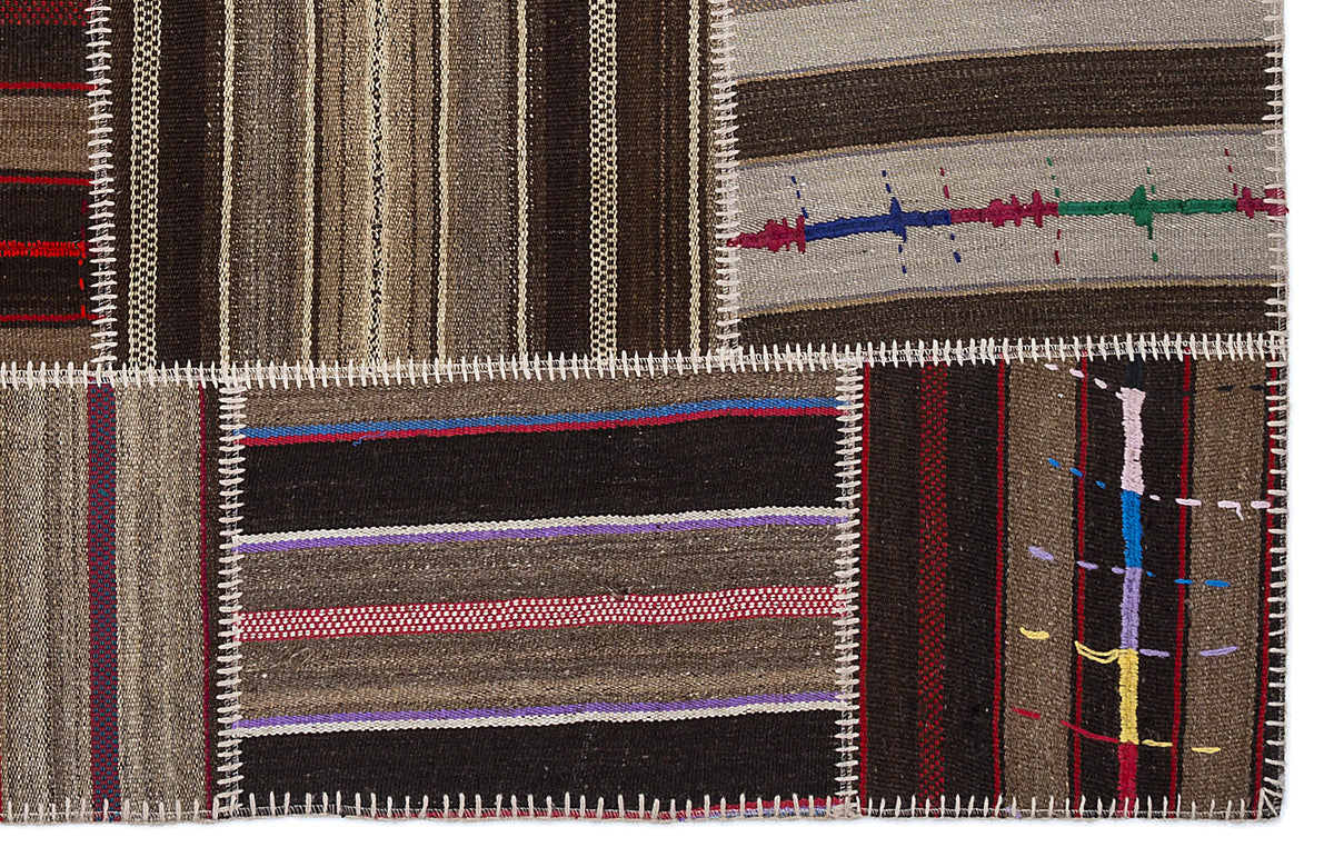 Striped Over Dyed Kilim Patchwork Unique Rug 5&#39;3&#39;&#39; x 7&#39;7&#39;&#39; ft 160 x 230 cm