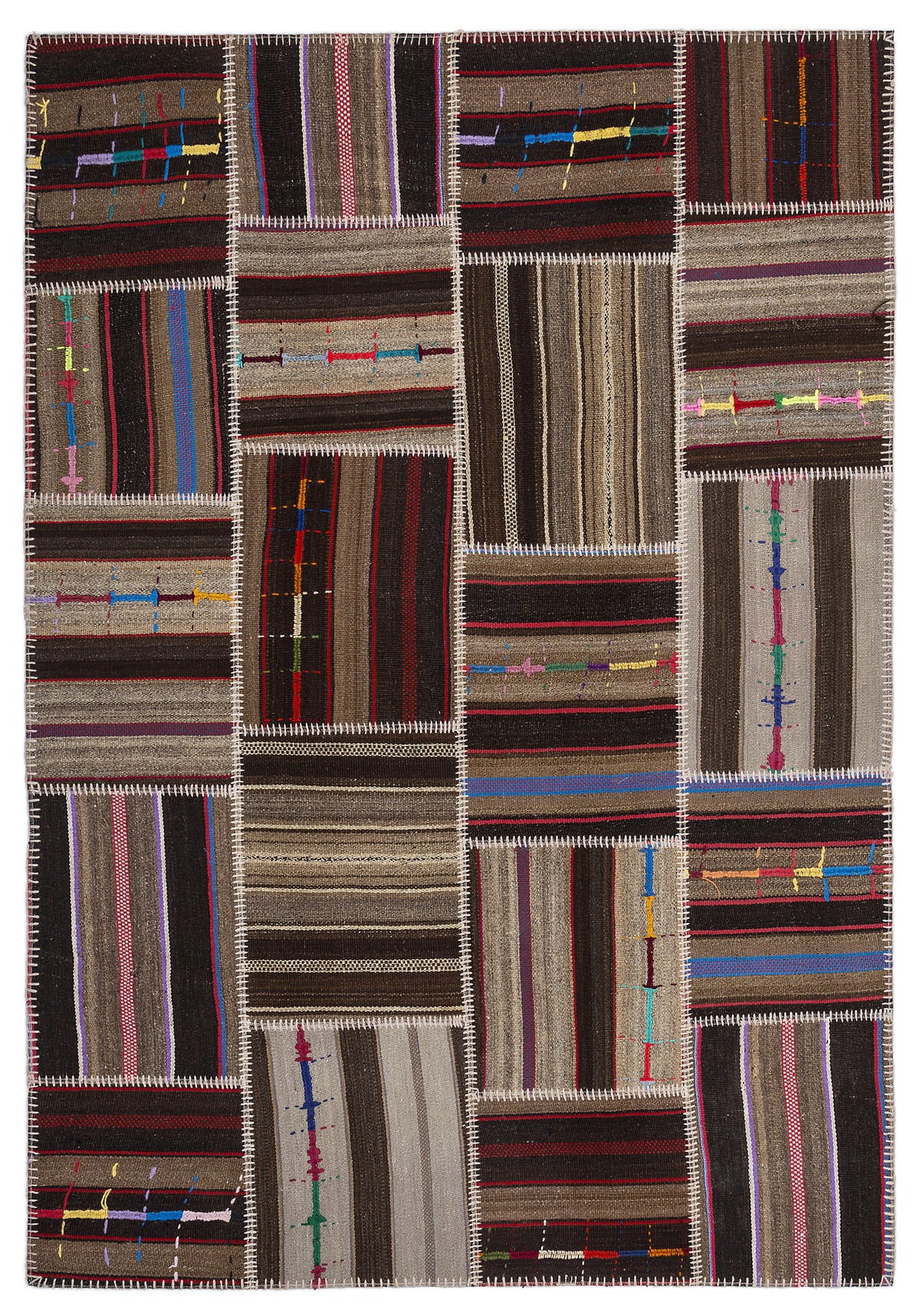 Striped Over Dyed Kilim Patchwork Unique Rug 5&#39;3&#39;&#39; x 7&#39;7&#39;&#39; ft 160 x 230 cm