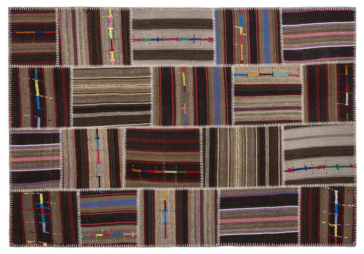 Striped Over Dyed Kilim Patchwork Unique Rug 5&#39;3&#39;&#39; x 7&#39;7&#39;&#39; ft 160 x 230 cm