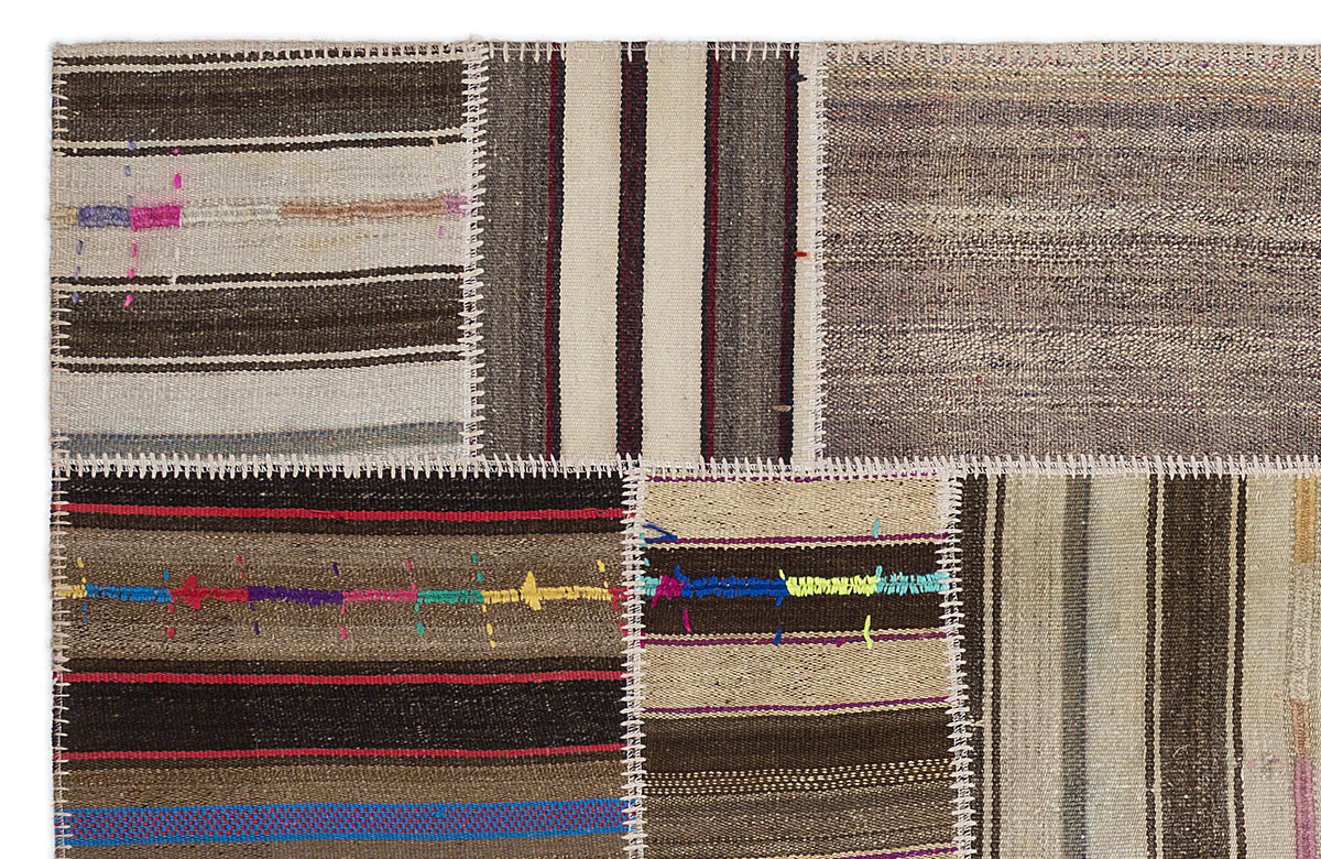 Striped Over Dyed Kilim Patchwork Unique Rug 5&#39;3&#39;&#39; x 7&#39;7&#39;&#39; ft 160 x 230 cm