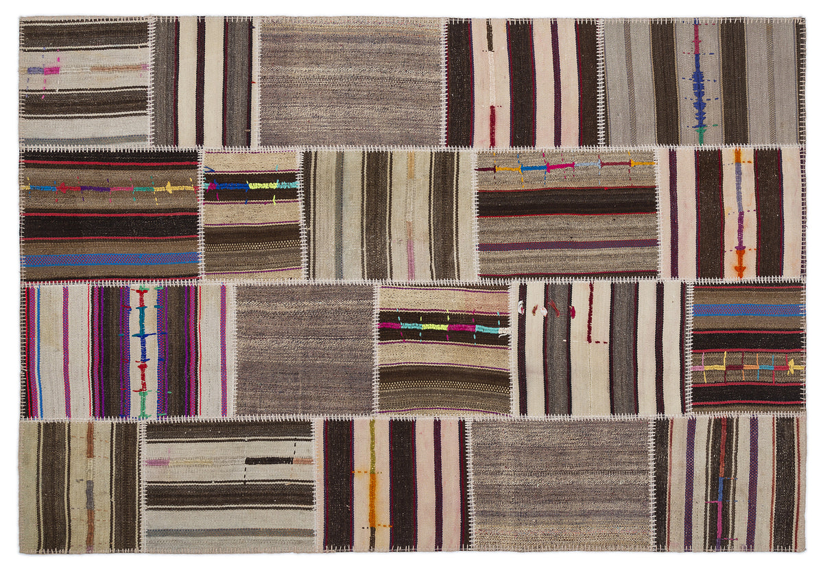 Striped Over Dyed Kilim Patchwork Unique Rug 5&#39;3&#39;&#39; x 7&#39;7&#39;&#39; ft 160 x 230 cm