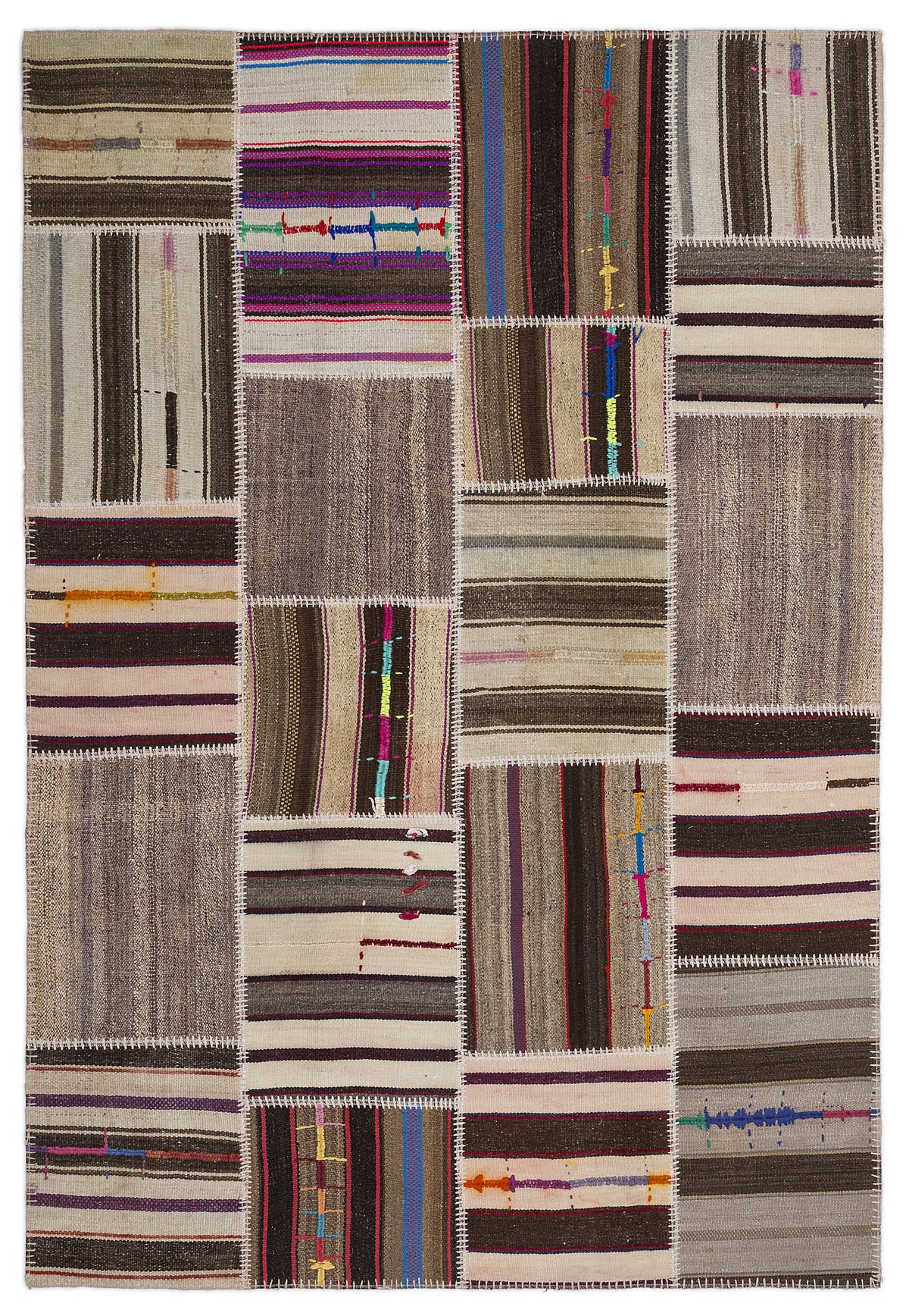 Striped Over Dyed Kilim Patchwork Unique Rug 5&#39;3&#39;&#39; x 7&#39;7&#39;&#39; ft 160 x 230 cm