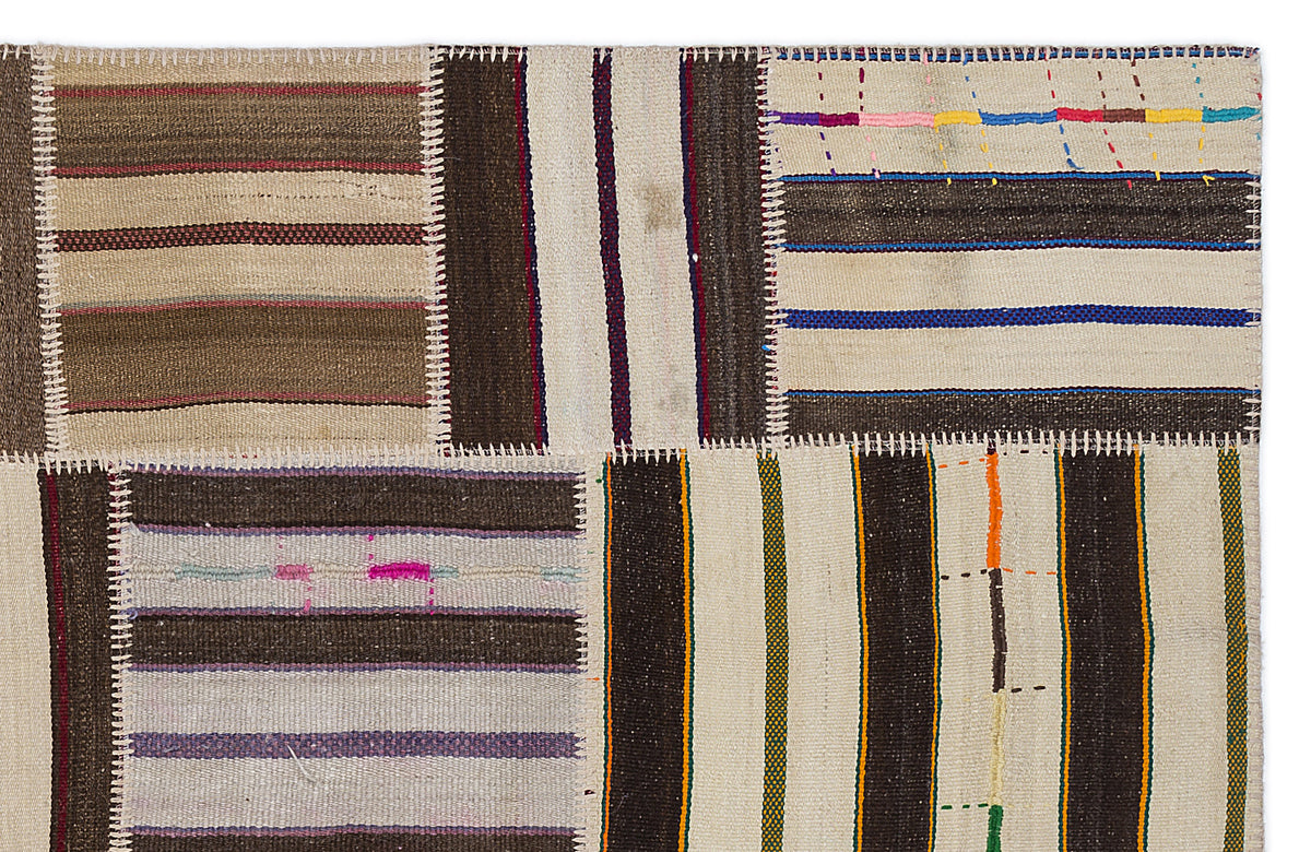 Striped Over Dyed Kilim Patchwork Unique Rug 5&#39;3&#39;&#39; x 7&#39;7&#39;&#39; ft 160 x 230 cm