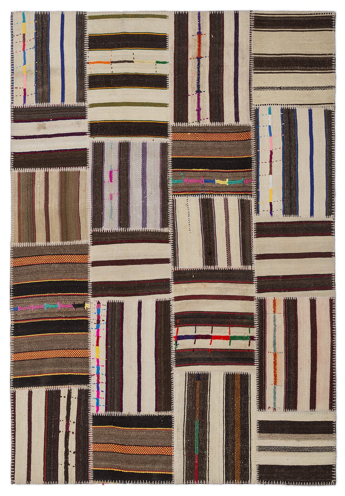 Striped Over Dyed Kilim Patchwork Unique Rug 5&#39;3&#39;&#39; x 7&#39;7&#39;&#39; ft 160 x 230 cm