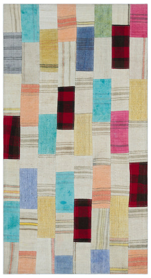 Mixed Over Dyed Kilim Patchwork Unique Rug 2'9'' x 5'1'' ft 84 x 155 cm