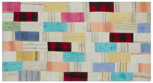 Mixed Over Dyed Kilim Patchwork Unique Rug 2'9'' x 5'1'' ft 84 x 155 cm