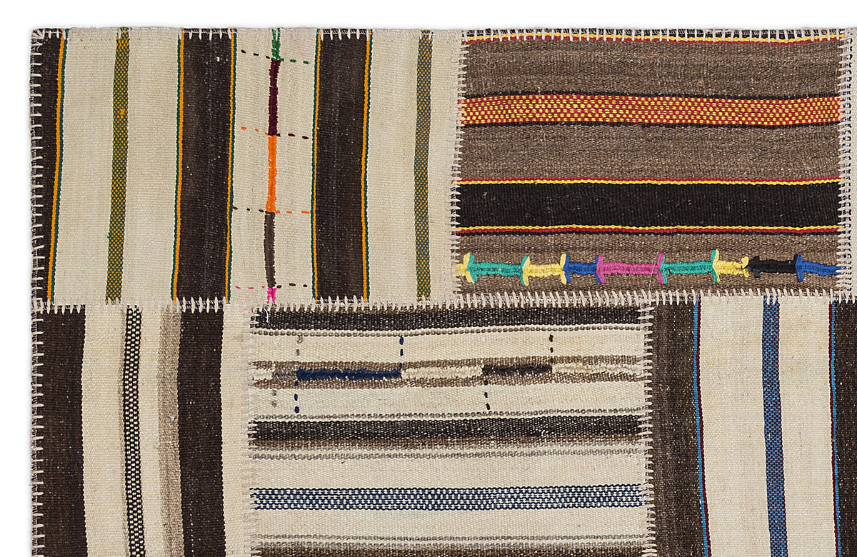 Striped Over Dyed Kilim Patchwork Unique Rug 5&#39;3&#39;&#39; x 7&#39;7&#39;&#39; ft 160 x 230 cm
