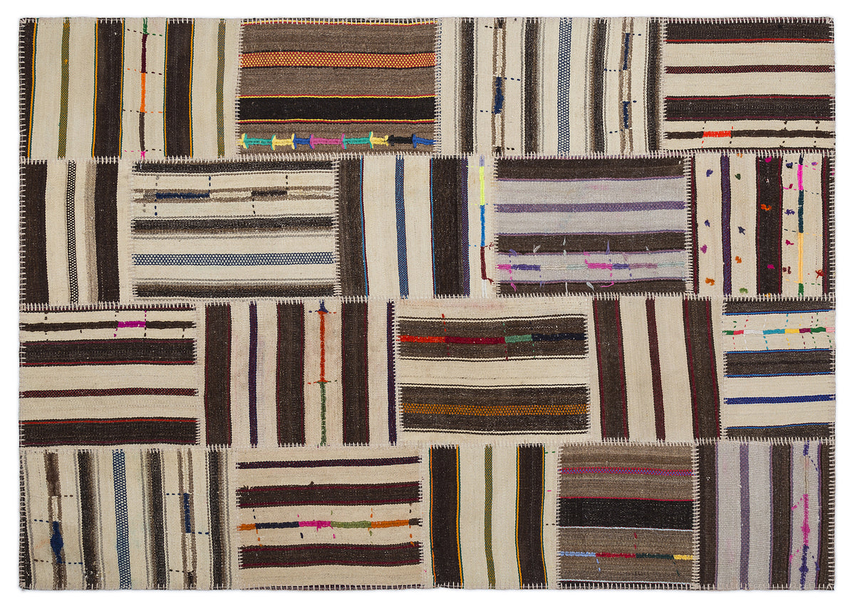 Striped Over Dyed Kilim Patchwork Unique Rug 5&#39;3&#39;&#39; x 7&#39;7&#39;&#39; ft 160 x 230 cm