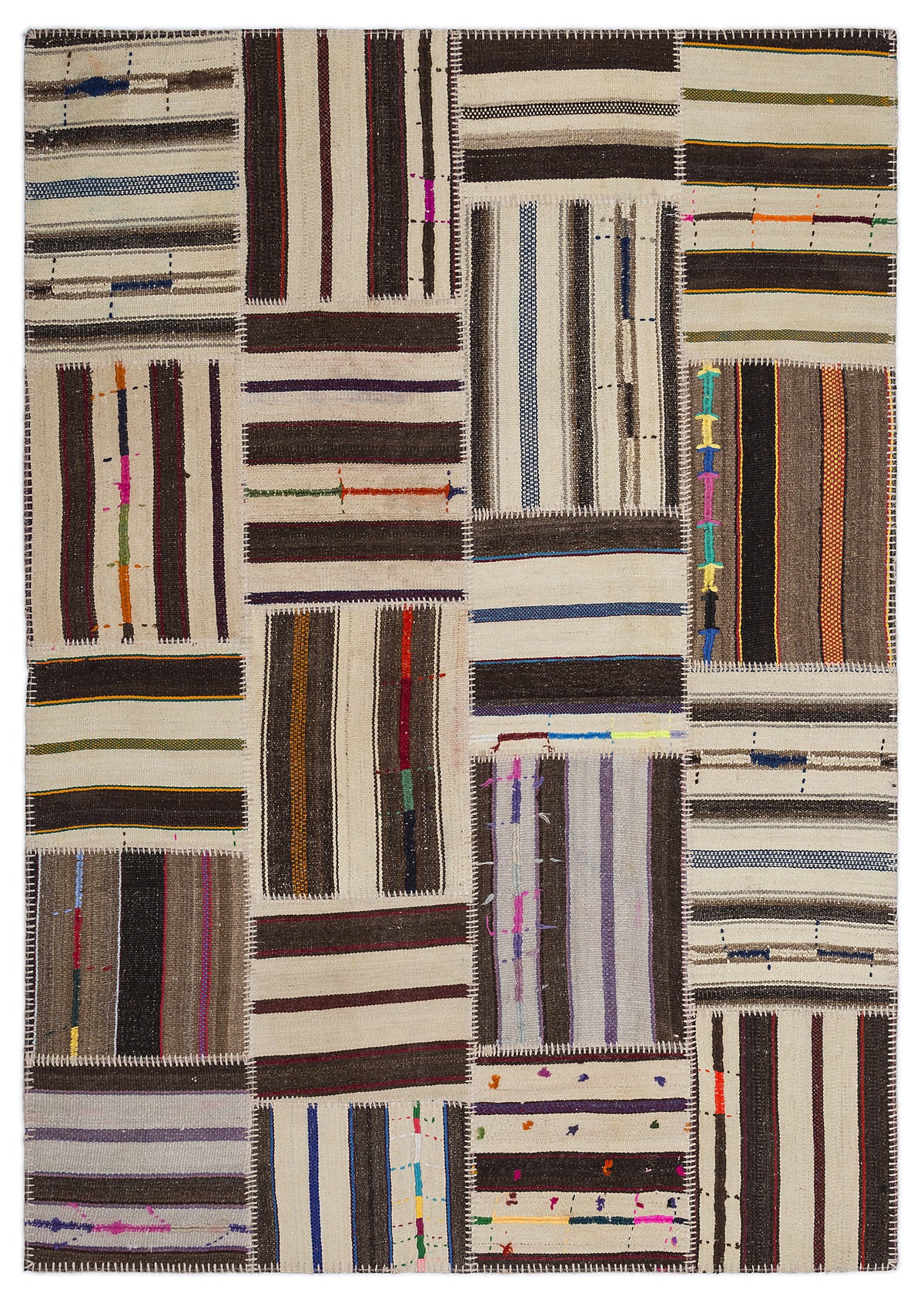 Striped Over Dyed Kilim Patchwork Unique Rug 5&#39;3&#39;&#39; x 7&#39;7&#39;&#39; ft 160 x 230 cm