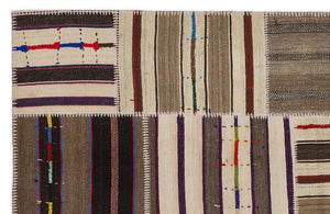 Striped Over Dyed Kilim Patchwork Unique Rug 5'3'' x 7'7'' ft 160 x 230 cm