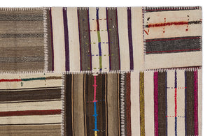 Striped Over Dyed Kilim Patchwork Unique Rug 5'3'' x 7'7'' ft 160 x 230 cm