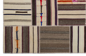 Striped Over Dyed Kilim Patchwork Unique Rug 5'3'' x 7'7'' ft 160 x 230 cm