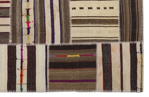 Striped Over Dyed Kilim Patchwork Unique Rug 5'3'' x 7'7'' ft 160 x 230 cm