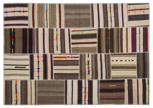 Striped Over Dyed Kilim Patchwork Unique Rug 5'3'' x 7'7'' ft 160 x 230 cm