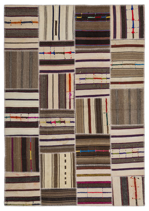 Striped Over Dyed Kilim Patchwork Unique Rug 5'3'' x 7'7'' ft 160 x 230 cm