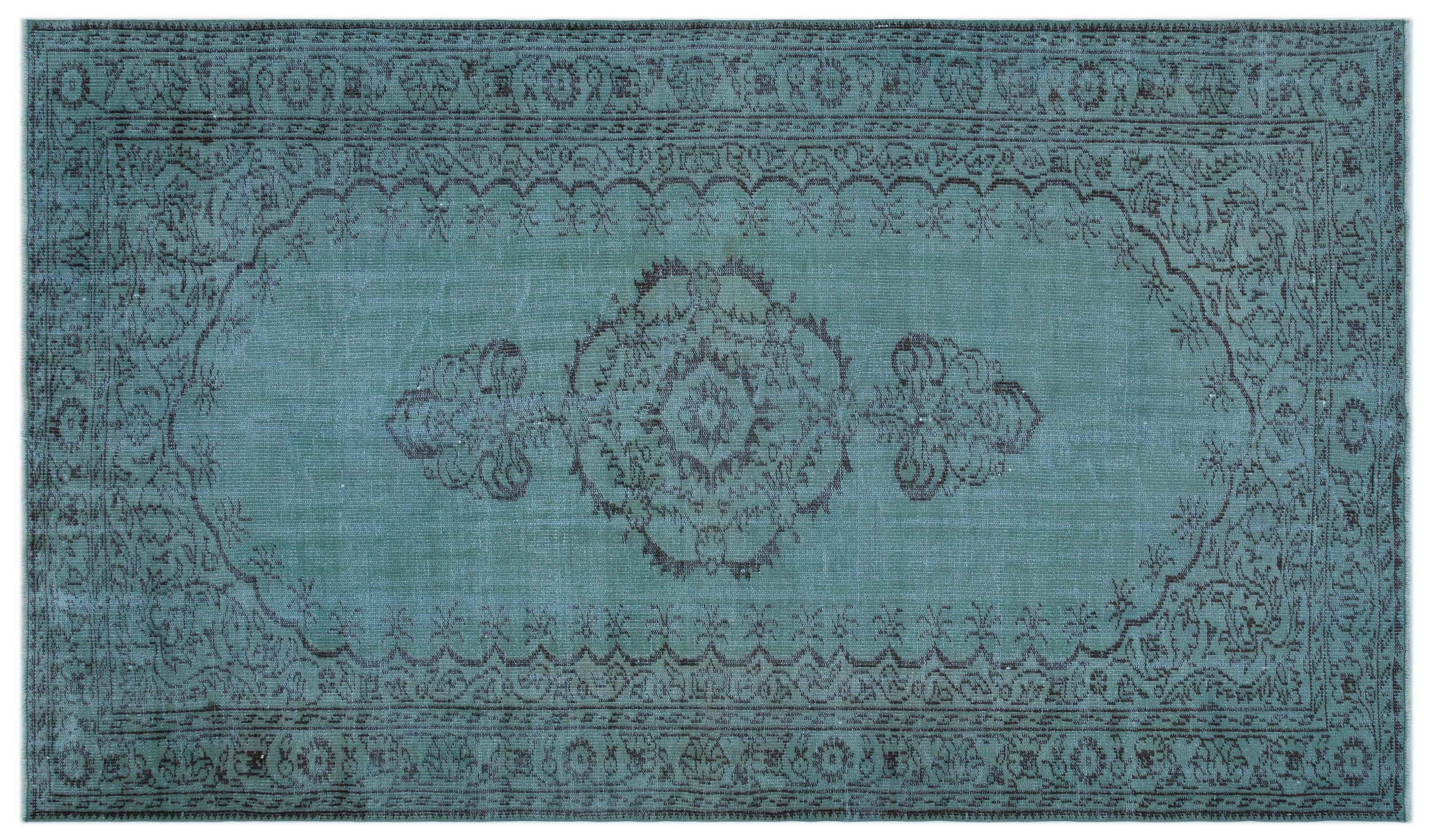 Turquoise  Over Dyed Vintage Rug 5'9'' x 9'10'' ft 176 x 300 cm