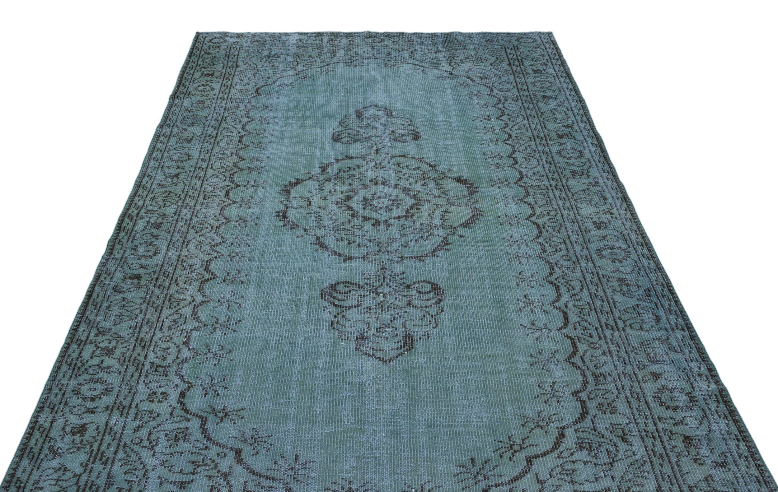 Turquoise  Over Dyed Vintage Rug 5'9'' x 9'10'' ft 176 x 300 cm