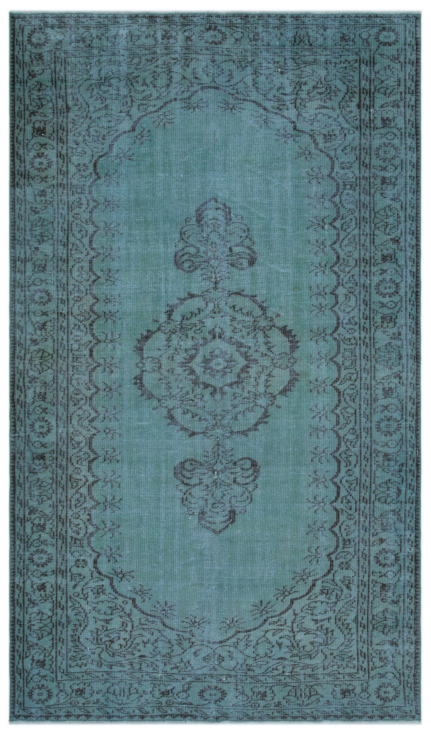 Turquoise  Over Dyed Vintage Rug 5'9'' x 9'10'' ft 176 x 300 cm