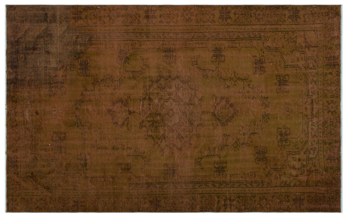 Brown Over Dyed Vintage Rug 5&#39;7&#39;&#39; x 8&#39;8&#39;&#39; ft 170 x 265 cm