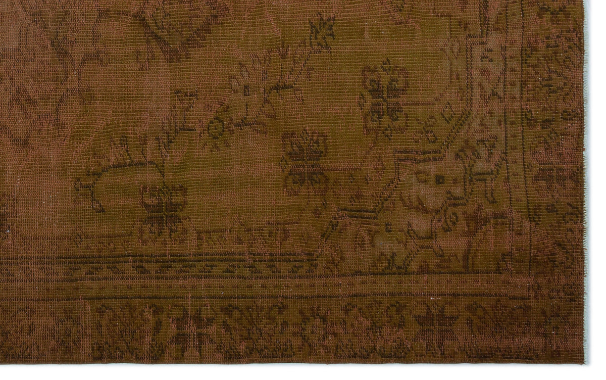 Brown Over Dyed Vintage Rug 5&#39;7&#39;&#39; x 8&#39;8&#39;&#39; ft 170 x 265 cm