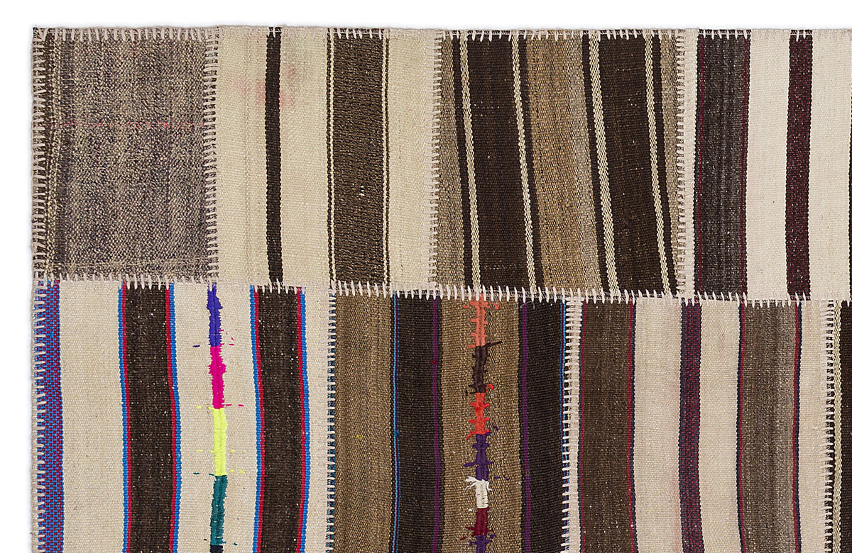 Striped Over Dyed Kilim Patchwork Unique Rug 5&#39;3&#39;&#39; x 7&#39;7&#39;&#39; ft 160 x 230 cm