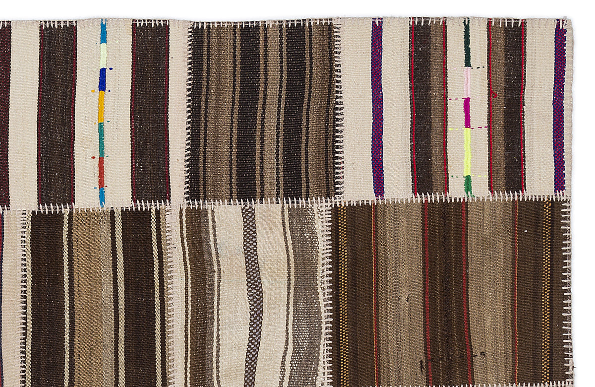 Striped Over Dyed Kilim Patchwork Unique Rug 5&#39;3&#39;&#39; x 7&#39;7&#39;&#39; ft 160 x 230 cm