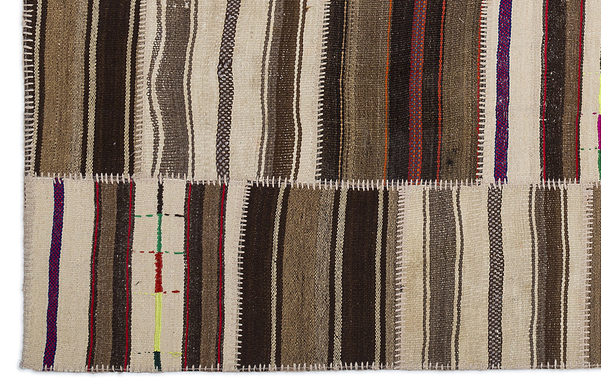 Striped Over Dyed Kilim Patchwork Unique Rug 5&#39;3&#39;&#39; x 7&#39;7&#39;&#39; ft 160 x 230 cm