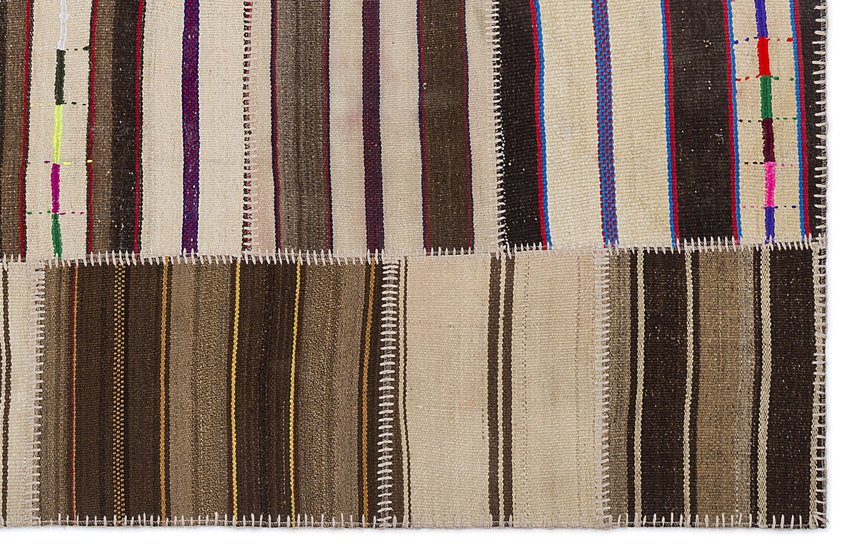 Striped Over Dyed Kilim Patchwork Unique Rug 5&#39;3&#39;&#39; x 7&#39;7&#39;&#39; ft 160 x 230 cm
