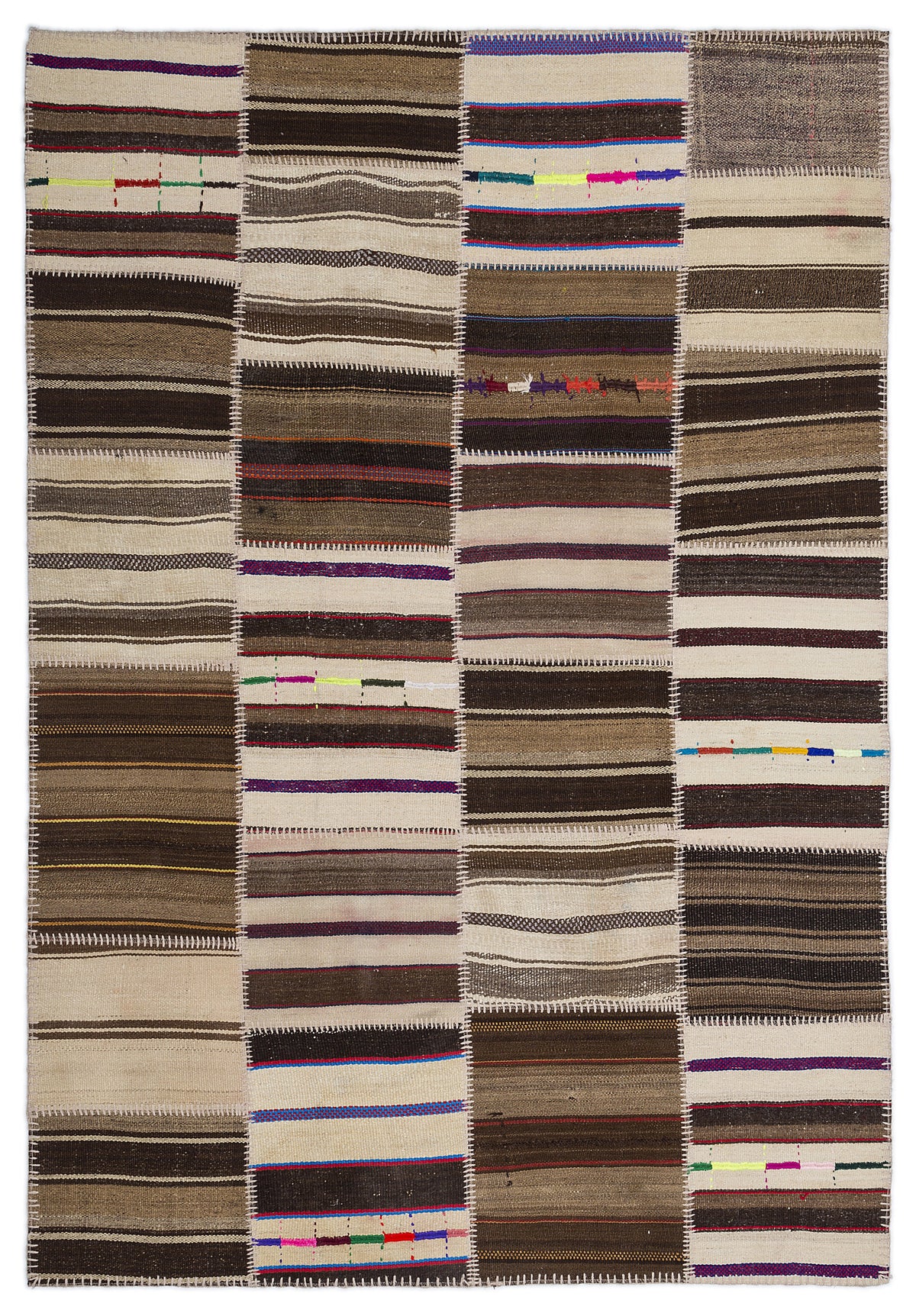 Striped Over Dyed Kilim Patchwork Unique Rug 5&#39;3&#39;&#39; x 7&#39;7&#39;&#39; ft 160 x 230 cm