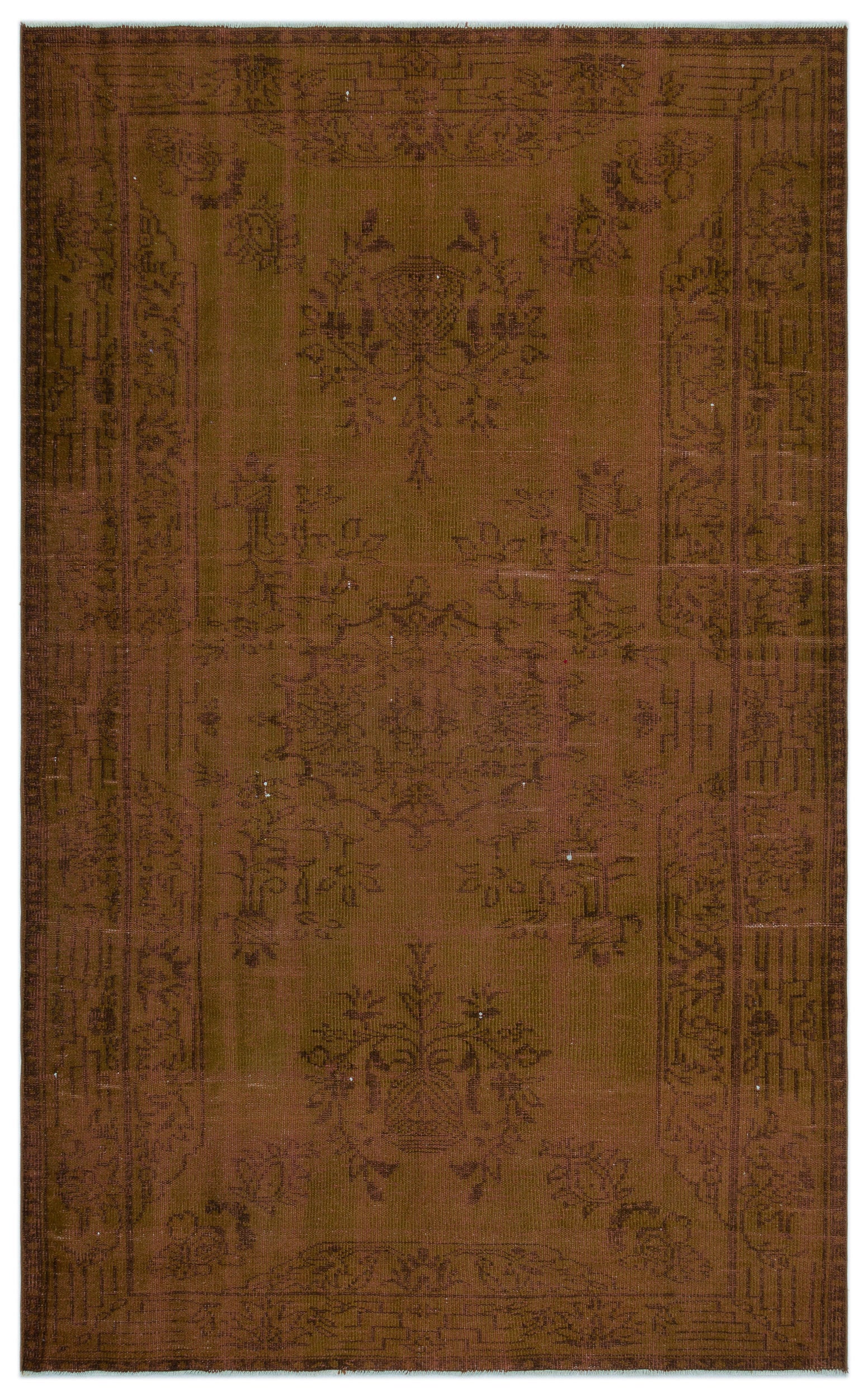 Brown Over Dyed Vintage Rug 5'10'' x 9'3'' ft 177 x 283 cm
