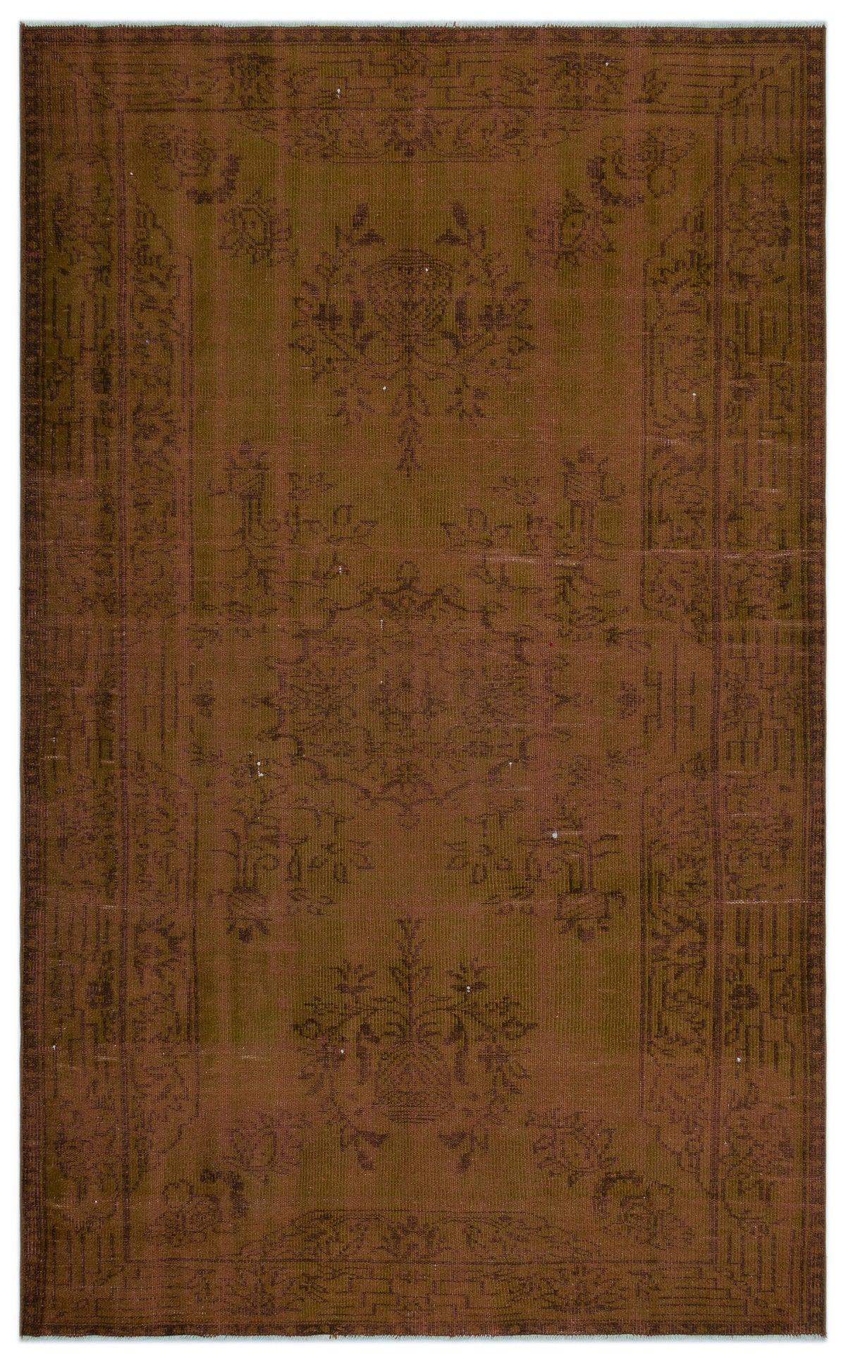 Brown Over Dyed Vintage Rug 5&#39;10&#39;&#39; x 9&#39;3&#39;&#39; ft 177 x 283 cm