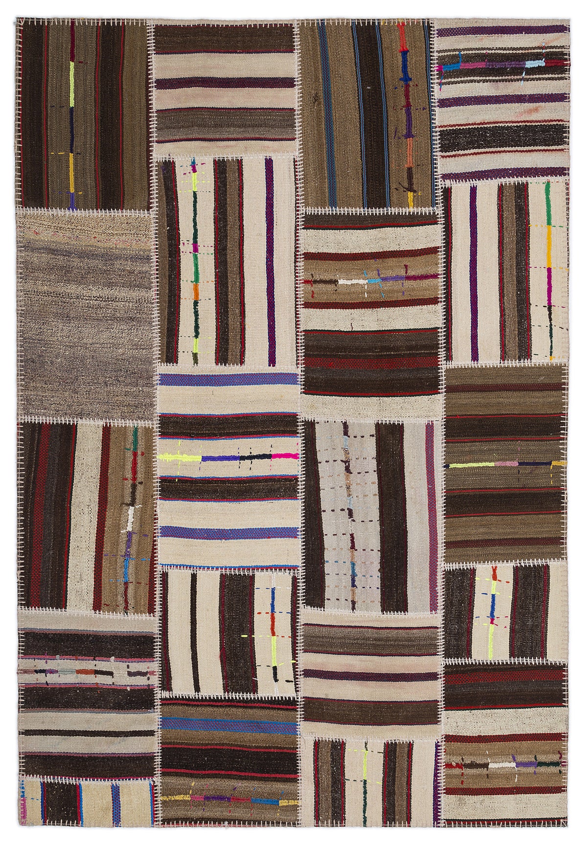 Striped Over Dyed Kilim Patchwork Unique Rug 5&#39;3&#39;&#39; x 7&#39;7&#39;&#39; ft 160 x 230 cm