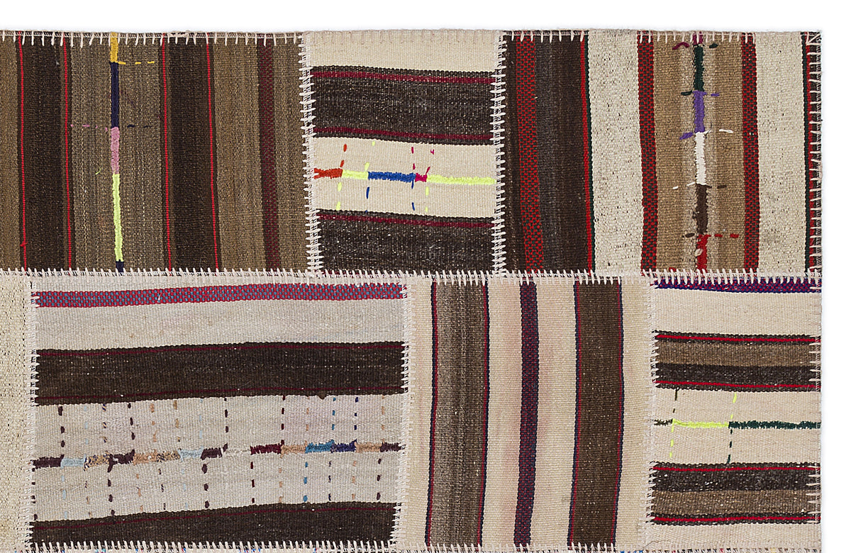 Striped Over Dyed Kilim Patchwork Unique Rug 5&#39;3&#39;&#39; x 7&#39;7&#39;&#39; ft 160 x 230 cm