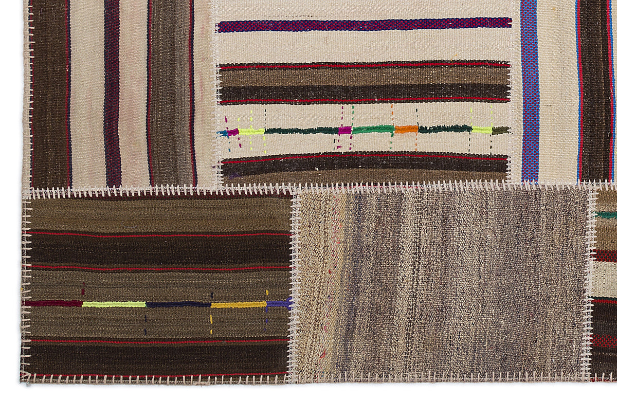 Striped Over Dyed Kilim Patchwork Unique Rug 5&#39;3&#39;&#39; x 7&#39;7&#39;&#39; ft 160 x 230 cm