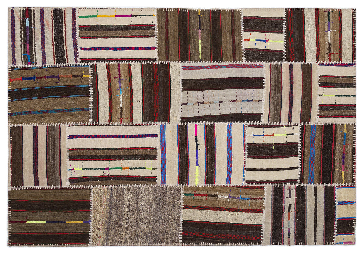 Striped Over Dyed Kilim Patchwork Unique Rug 5&#39;3&#39;&#39; x 7&#39;7&#39;&#39; ft 160 x 230 cm