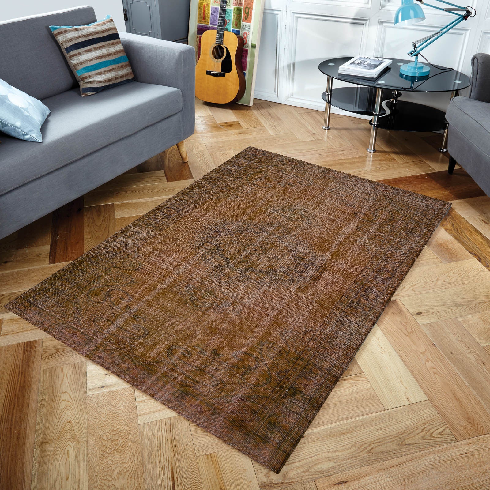 Brown Over Dyed Rug I Traditional Design Rug | Turkish Rug | Hand Weaving Rug  | Bedroom Rug | Wool Rug | Vintage Rug | Tumbled Rug  | Naturel Rug | Boho Rug I  6'1'' x 10'0'' ft 185 x 305 cm