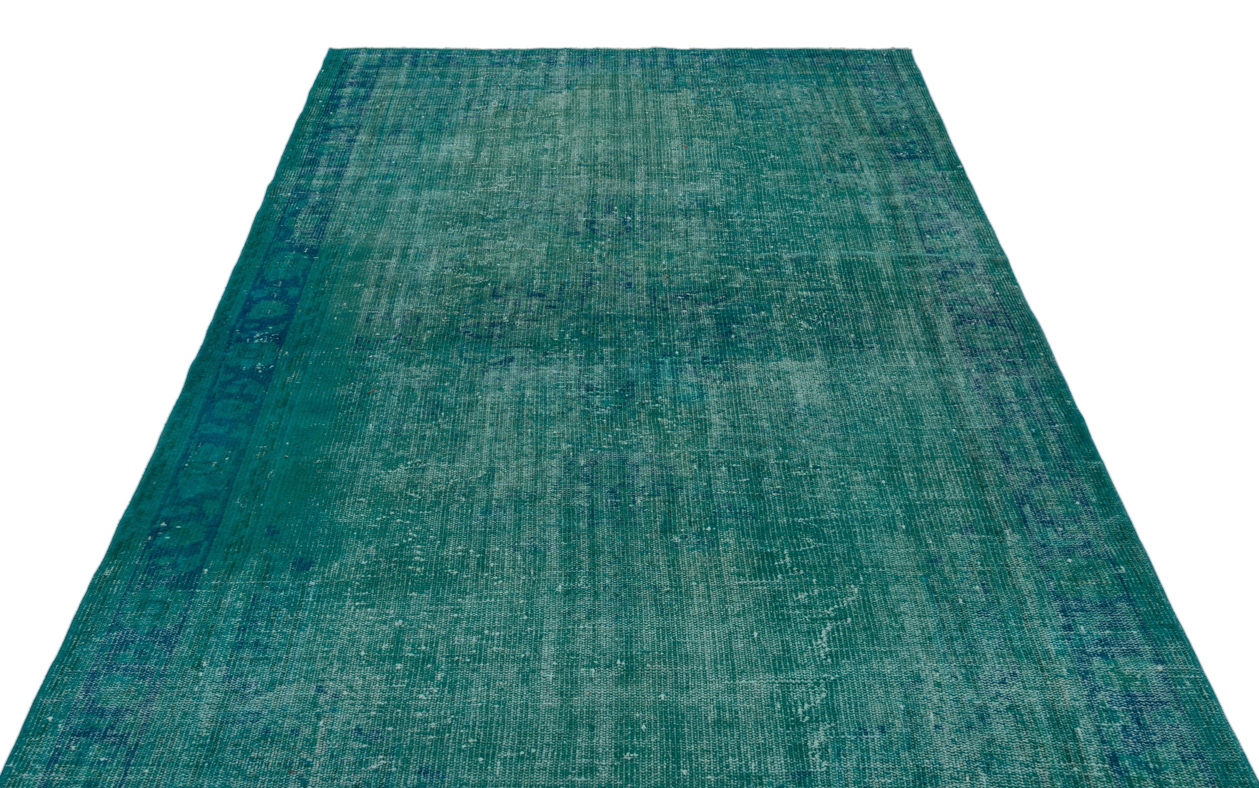 Turquoise  Over Dyed Vintage Rug 5'8'' x 9'2'' ft 172 x 280 cm