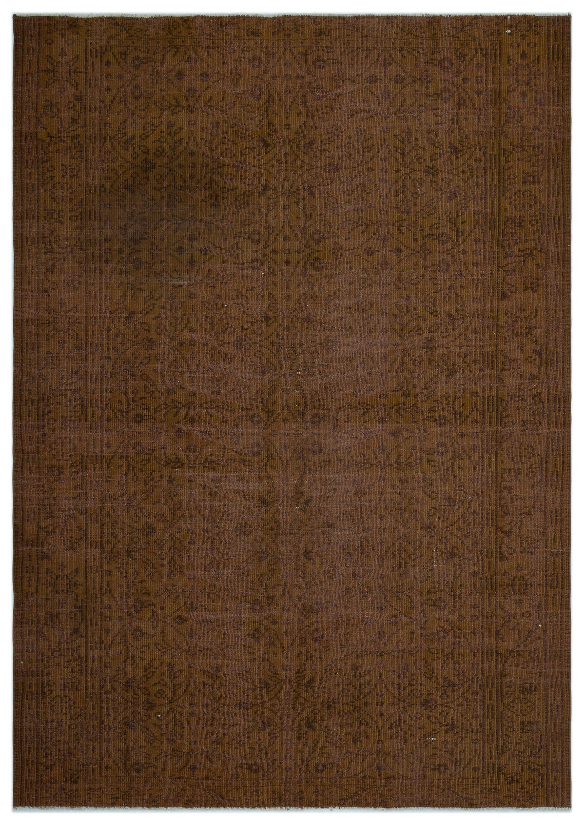 Brown Over Dyed Vintage Rug 6&#39;4&#39;&#39; x 8&#39;9&#39;&#39; ft 192 x 266 cm