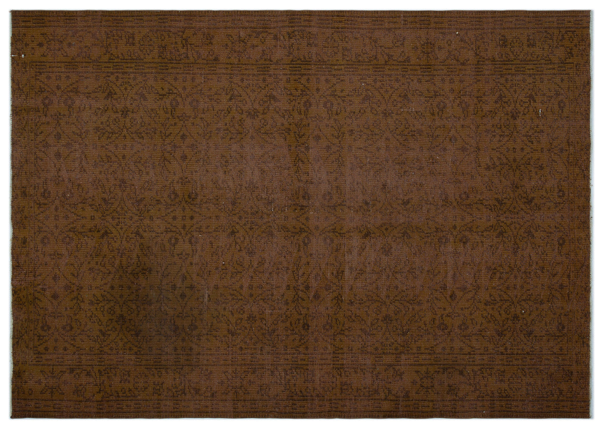 Brown Over Dyed Vintage Rug 6&#39;4&#39;&#39; x 8&#39;9&#39;&#39; ft 192 x 266 cm