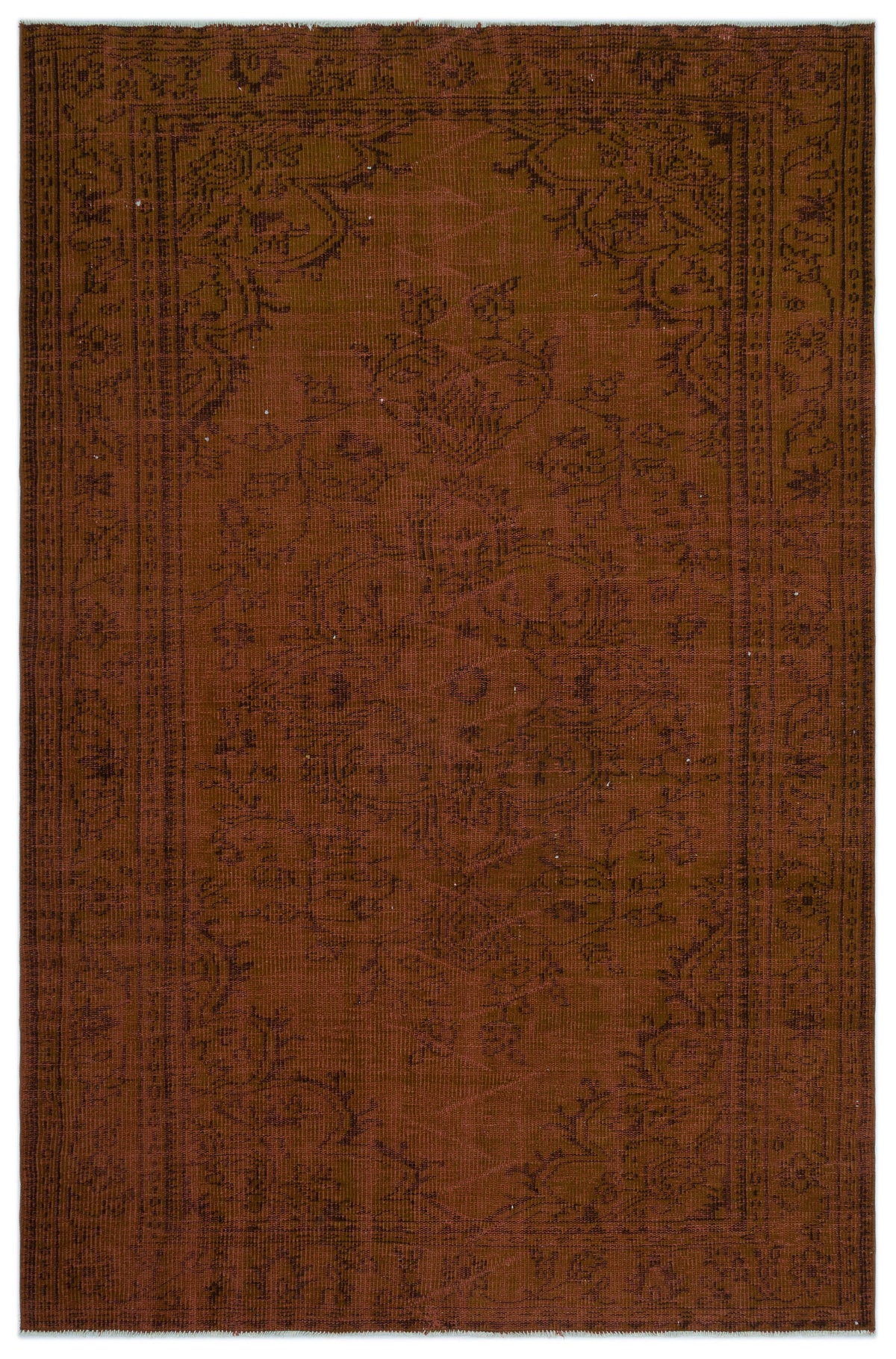 Brown Over Dyed Vintage Rug 5&#39;7&#39;&#39; x 8&#39;6&#39;&#39; ft 171 x 258 cm