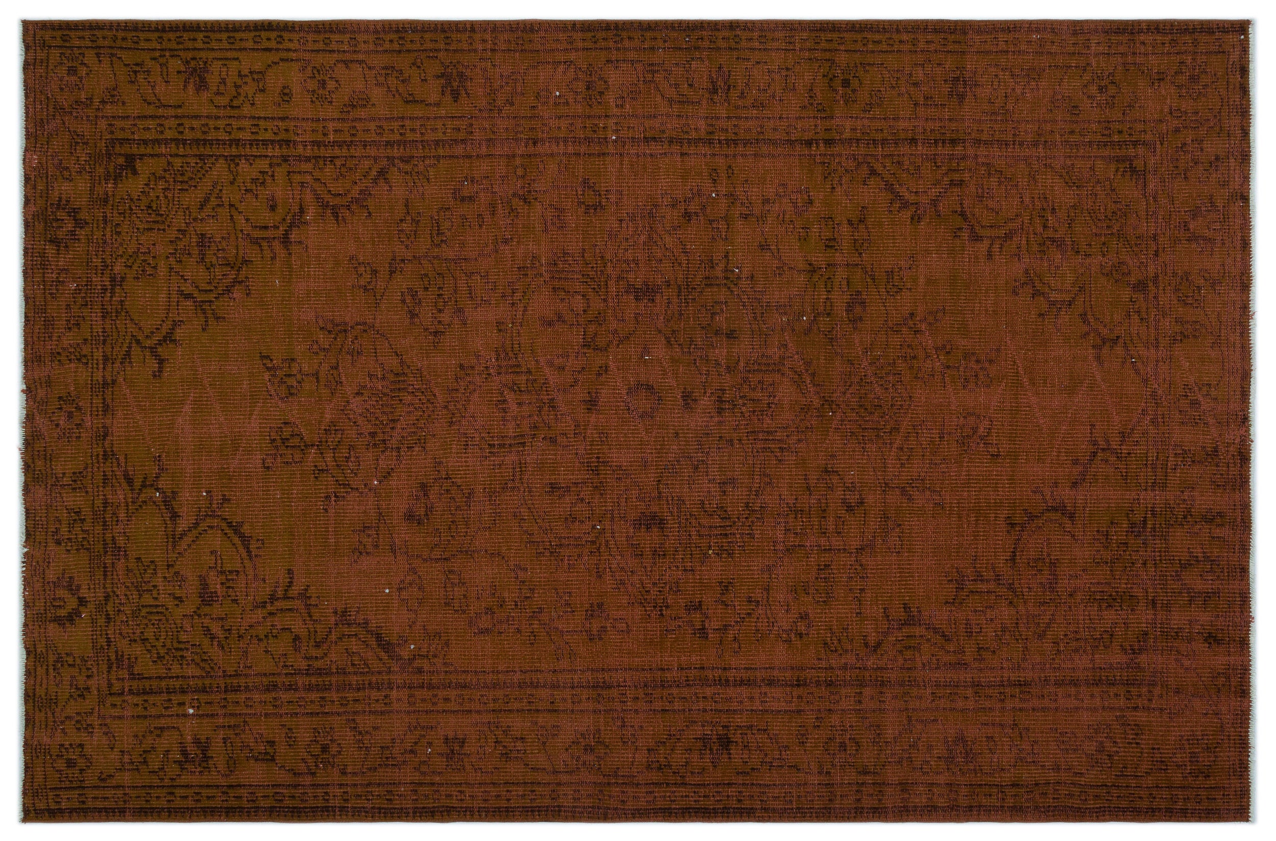 Brown Over Dyed Vintage Rug 5'7'' x 8'6'' ft 171 x 258 cm