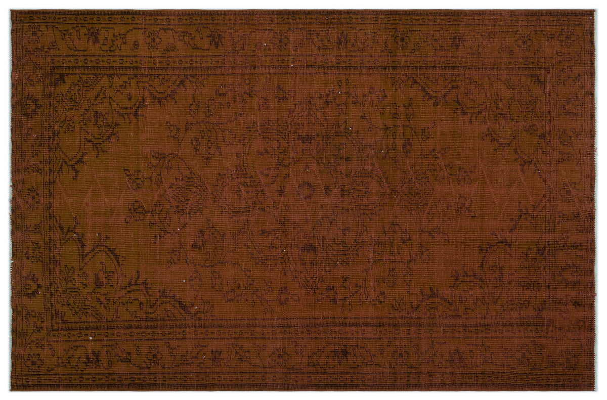 Brown Over Dyed Vintage Rug 5&#39;7&#39;&#39; x 8&#39;6&#39;&#39; ft 171 x 258 cm