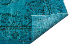 Turquoise  Over Dyed Vintage Rug 5'10'' x 9'8'' ft 177 x 295 cm