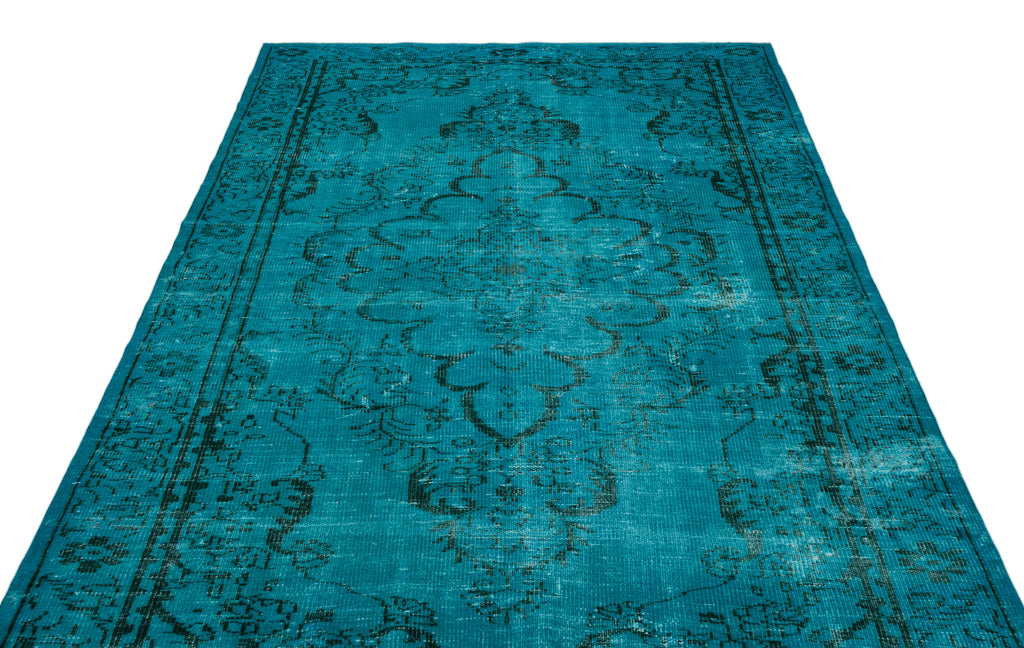 Turquoise  Over Dyed Vintage Rug 5'10'' x 9'8'' ft 177 x 295 cm