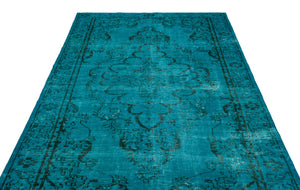 Turquoise  Over Dyed Vintage Rug 5'10'' x 9'8'' ft 177 x 295 cm